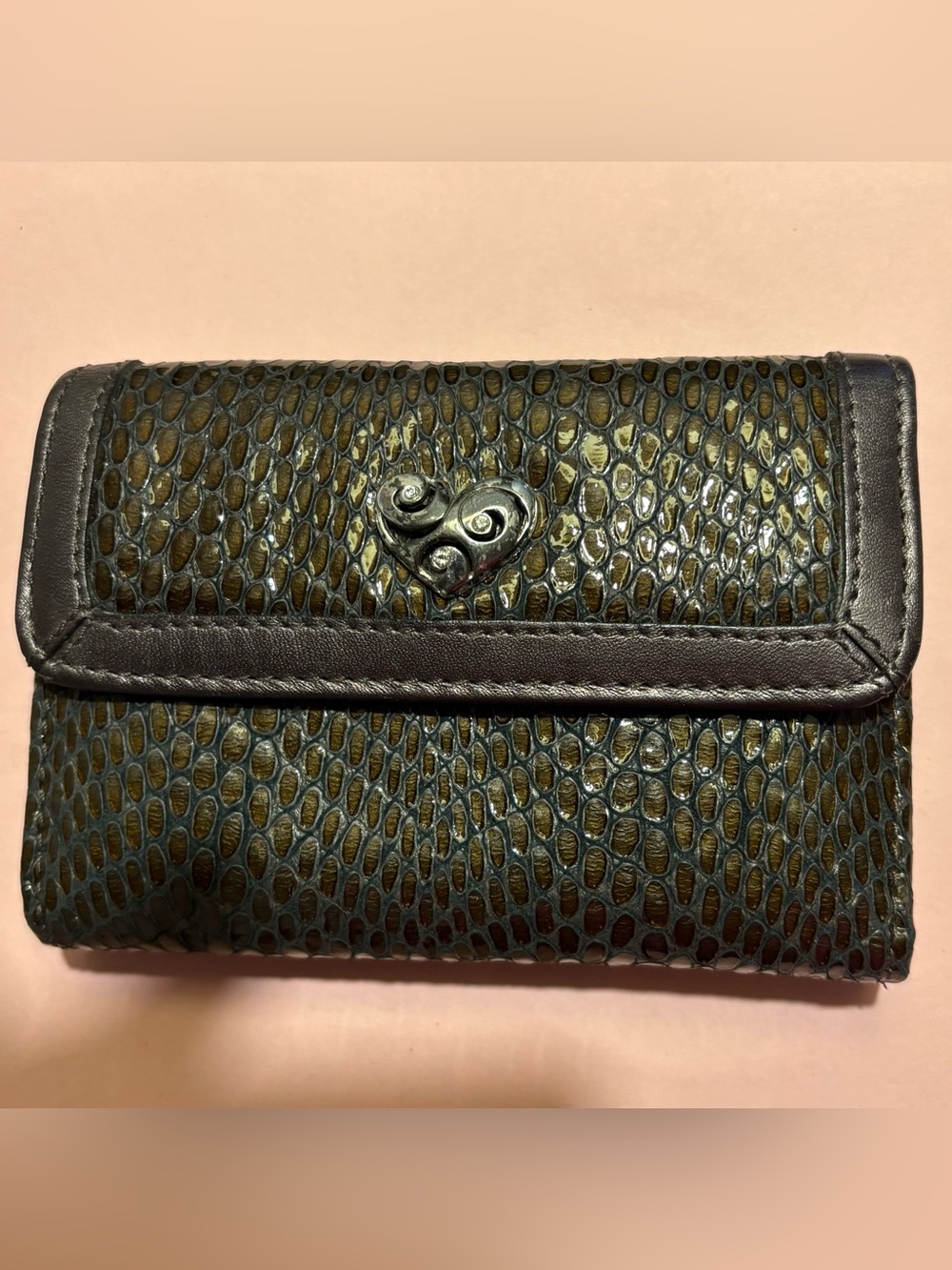 Vintage - Brighton chocolate brown snakeskin embossed trifold wallet